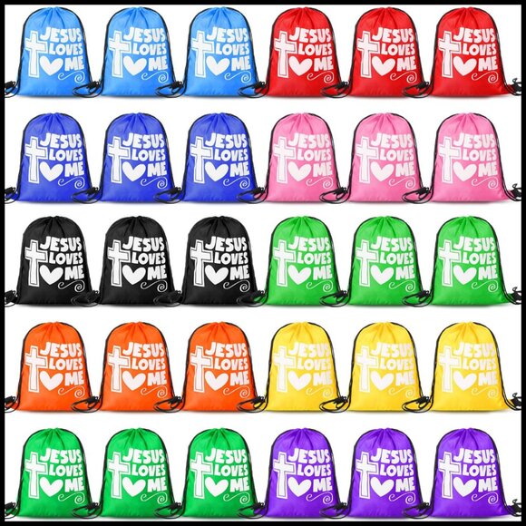 Religious Drawstring Backpacks Bulk Christian Gift Bags Bible Verse Cross main image 4